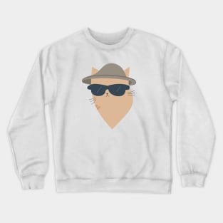 Modern Cat: Brown/Orange with Stylish Hat & Sunglasses Crewneck Sweatshirt